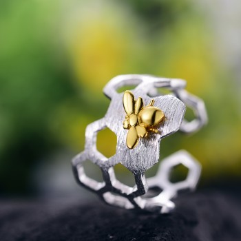 Lotus Fun Real 925 Sterling Silver Handmade Fine Jewelry Honeycomb Home Guard Jewelry Set with Ring Earring Pendant Necklace