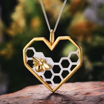 Lotus Fun Real 925 Sterling Silver Handmade Fine Jewelry Honeycomb Home Guard Jewelry Set with Ring Earring Pendant Necklace