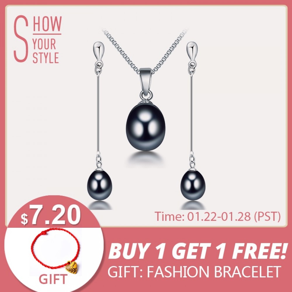Dainashi Hot women water drop white, pink, purple, black pearl long earrings pendant elegant sets with fine 925 silver in party