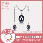 Dainashi Hot women water drop white, pink, purple, black pearl long earrings pendant elegant sets with fine 925 silver in party