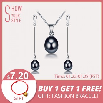 Dainashi Hot women water drop white, pink, purple, black pearl long earrings pendant elegant sets with fine 925 silver in party