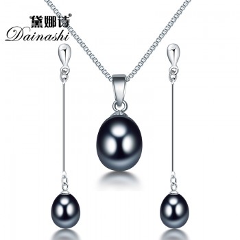 Dainashi Hot women water drop white, pink, purple, black pearl long earrings pendant elegant sets with fine 925 silver in party