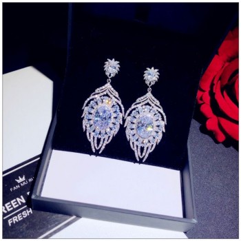 S925 Silver Fine Jewelry Sets For Women Hyperbole White Cubic Zirconia Long Drop Earrings Necklaces Pendants Sweater Chain