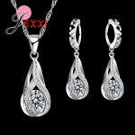 Jemmin 925 Sterling Silver Classic Drop Shape White Crystal Jewelry Sets Water Wave Necklace Pendant Hoop Earrings