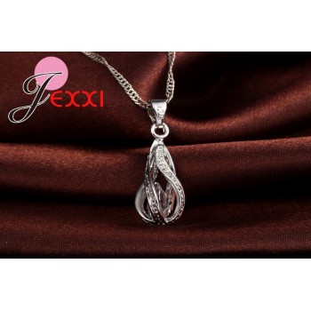 Jemmin 925 Sterling Silver Classic Drop Shape White Crystal Jewelry Sets Water Wave Necklace Pendant Hoop Earrings