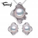 FENASY Freshwater Pearl Jewelry Sets S925 Sterling Silver Natural Pearl Fashion Geometric Shell Design Necklace Earrings In Box