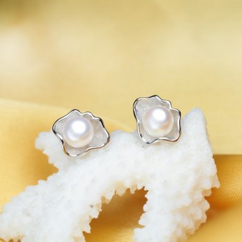 FENASY Freshwater Pearl Jewelry Sets S925 Sterling Silver Natural Pearl Fashion Geometric Shell Design Necklace Earrings In Box