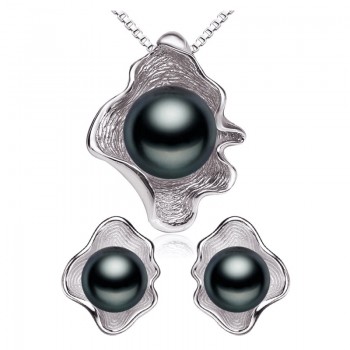 FENASY Freshwater Pearl Jewelry Sets S925 Sterling Silver Natural Pearl Fashion Geometric Shell Design Necklace Earrings In Box