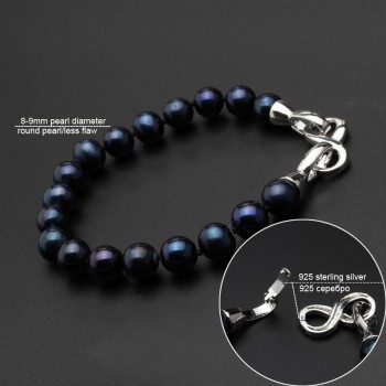 Real wedding black pearl jewelry set women,bridal 925 sterling silver bracelet ring bridal jewelry black pearl necklace sets