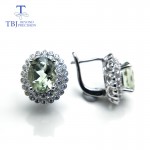 TBJ, Hot sale Classic clasp earring with natural green amethyst 4ct gemstone for women daily wear in 925 sterling silver as gift