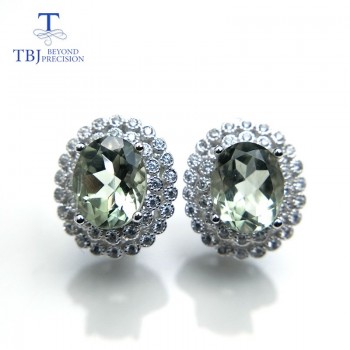 TBJ, Hot sale Classic clasp earring with natural green amethyst 4ct gemstone for women daily wear in 925 sterling silver as gift