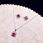 Fine Jewelry Sets For Women S925 Silver Red Cubic Zirconia Stone Stud Earrings Necklaces Pendants Temperament Clavicular Chain