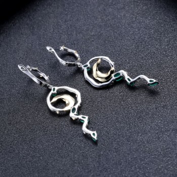 GEMS BALLET 925 Sterling Silver Vintage Gothic Jewelry Natural Green Agate Gemstone Earrings Ring Set For Women Fine Jewelry
