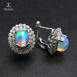 TBJ,good Clasp earring with Natural ethiopian opal gemstone classic dianna in 925 sterling silver jewelry for women as best gift