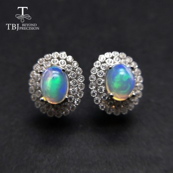 TBJ,good Clasp earring with Natural ethiopian opal gemstone classic dianna in 925 sterling silver jewelry for women as best gift