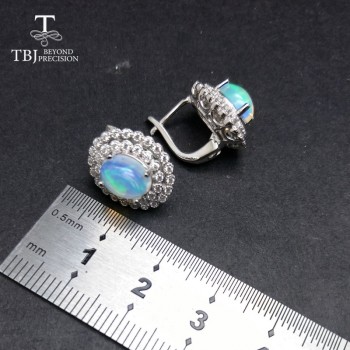 TBJ,good Clasp earring with Natural ethiopian opal gemstone classic dianna in 925 sterling silver jewelry for women as best gift