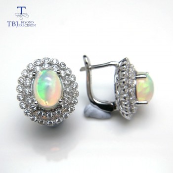 TBJ,good Clasp earring with Natural ethiopian opal gemstone classic dianna in 925 sterling silver jewelry for women as best gift