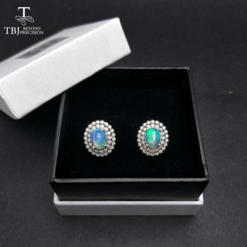 TBJ,good Clasp earring with Natural ethiopian opal gemstone classic dianna in 925 sterling silver jewelry for women as best gift