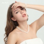 MeiBaPJ Luxurious Bridal Necklace Natural Freshwater Pearl Beads Jewelry Set With 925 Sterling Silver Clasp Wedding TZ-132Y