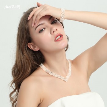 MeiBaPJ Luxurious Bridal Necklace Natural Freshwater Pearl Beads Jewelry Set With 925 Sterling Silver Clasp Wedding TZ-132Y