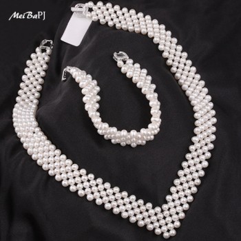 MeiBaPJ Luxurious Bridal Necklace Natural Freshwater Pearl Beads Jewelry Set With 925 Sterling Silver Clasp Wedding TZ-132Y