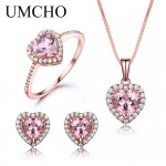 UMCHO 925 Sterling Silver Jewelry Set For Women Romantic Heart Morganite Pendant Stud Earrings Party Valentines  Fine Jewelry