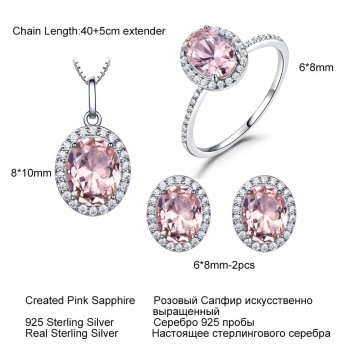 UMCHO  Created Pink Sapphire Jewelry Sets Elegant 925 Sterling Silver Jewelry Necklaces Rings Earrings For Women Wedding Gifts