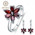 GEMS BALLET 4.16Ct Natural Red Garnet Gemstone Jewelry Set 925 Sterling Silver Earrings Ring Set For Women Fine Jewelry