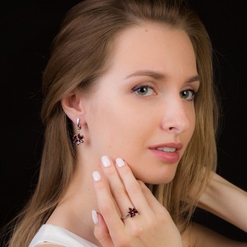 GEMS BALLET 4.16Ct Natural Red Garnet Gemstone Jewelry Set 925 Sterling Silver Earrings Ring Set For Women Fine Jewelry