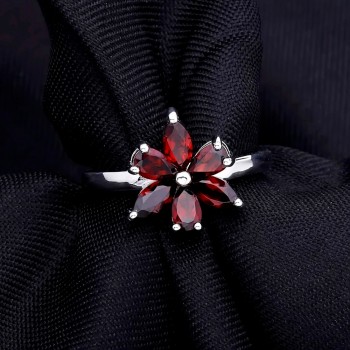 GEMS BALLET 4.16Ct Natural Red Garnet Gemstone Jewelry Set 925 Sterling Silver Earrings Ring Set For Women Fine Jewelry