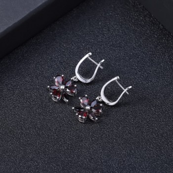 GEMS BALLET 4.16Ct Natural Red Garnet Gemstone Jewelry Set 925 Sterling Silver Earrings Ring Set For Women Fine Jewelry