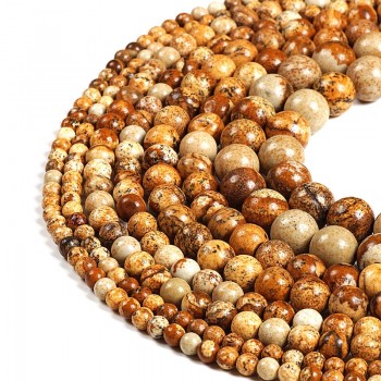 TopGoods Wholesale Natural Picture Jasper Stone  Brown Loose Beads for Jewelry Making Bracelet Pick Size 4 6 8 10mm