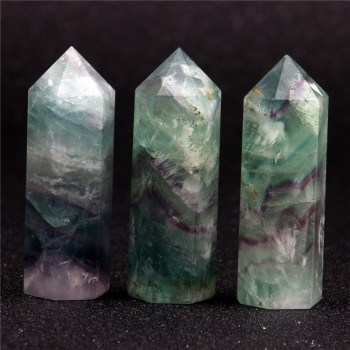 Natural 75*20mm Fluorite Green Clear Crystal Healing Wand Point Carving Scepter Cherry Quartz Reiki Stone Carved Free Pouch