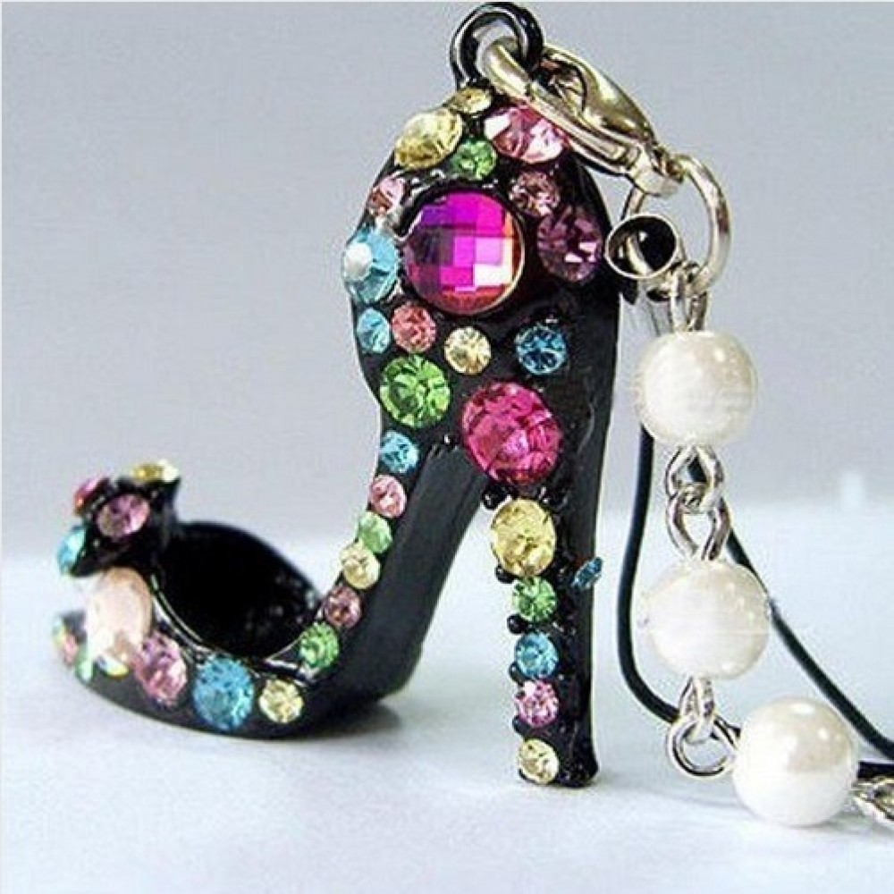 2pcs/lot Bling Crystal Diamond Pearl Phone Straps High Heels Shoe Charm Accessory KeyChain Phone Straps for Sale