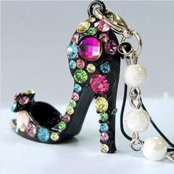 2pcs/lot Bling Crystal Diamond Pearl Phone Straps High Heels Shoe Charm Accessory KeyChain Phone Straps for Sale