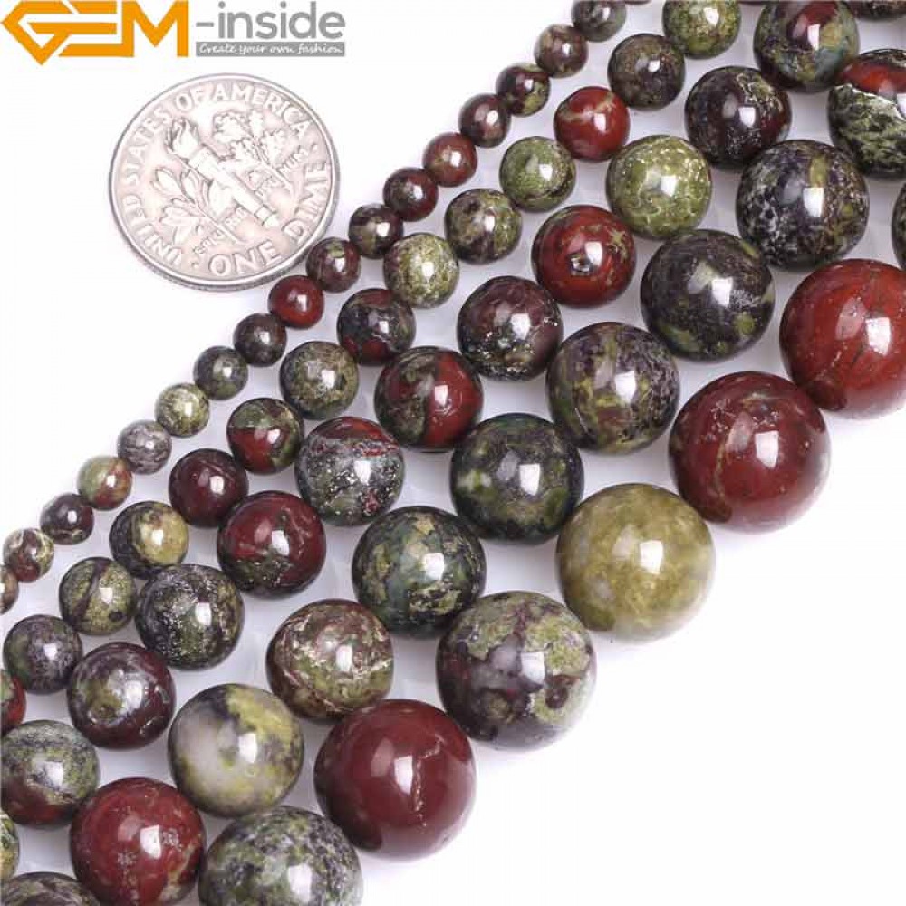 4/6/8/10/12mm A Grade Natural Round Dark Green Dragon Blood Jasper Stone Gemstone Semi Precious Beads For Jewelry Making 15 Inch