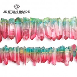 JD Stone Bead Natural Hexagonal Crystal mixed color Quartz Healing Fluorite Wand Stone Purple Green Gem Hexagonal crystal column