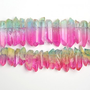 JD Stone Bead Natural Hexagonal Crystal mixed color Quartz Healing Fluorite Wand Stone Purple Green Gem Hexagonal crystal column