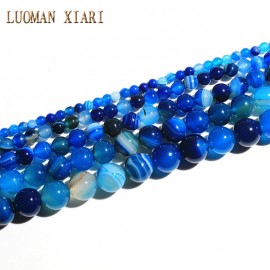 Natural AAA Blue Stripe Agate Natural Stone Beads For Jewelry Making Diy Bracelet Necklace 4/6/8/10/12 mm Wholesale Strand 15
