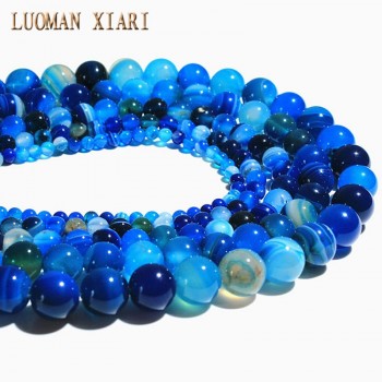 Natural AAA Blue Stripe Agate Natural Stone Beads For Jewelry Making Diy Bracelet Necklace 4/6/8/10/12 mm Wholesale Strand 15