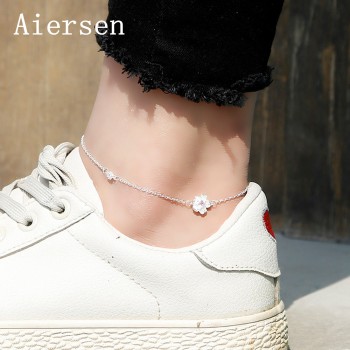 Aiersen New Cherry Blossoms Silver 925 Leg Bracelet Foot Jewelry Women Anklets Real S925 Sterling Silver Anklet Bijoux En Argent