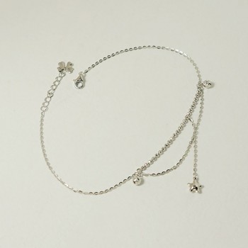 LouLeur sterling 925 silver star Anklets silver star silver bead  Double layer anklets for women romantic silver jewelry charms