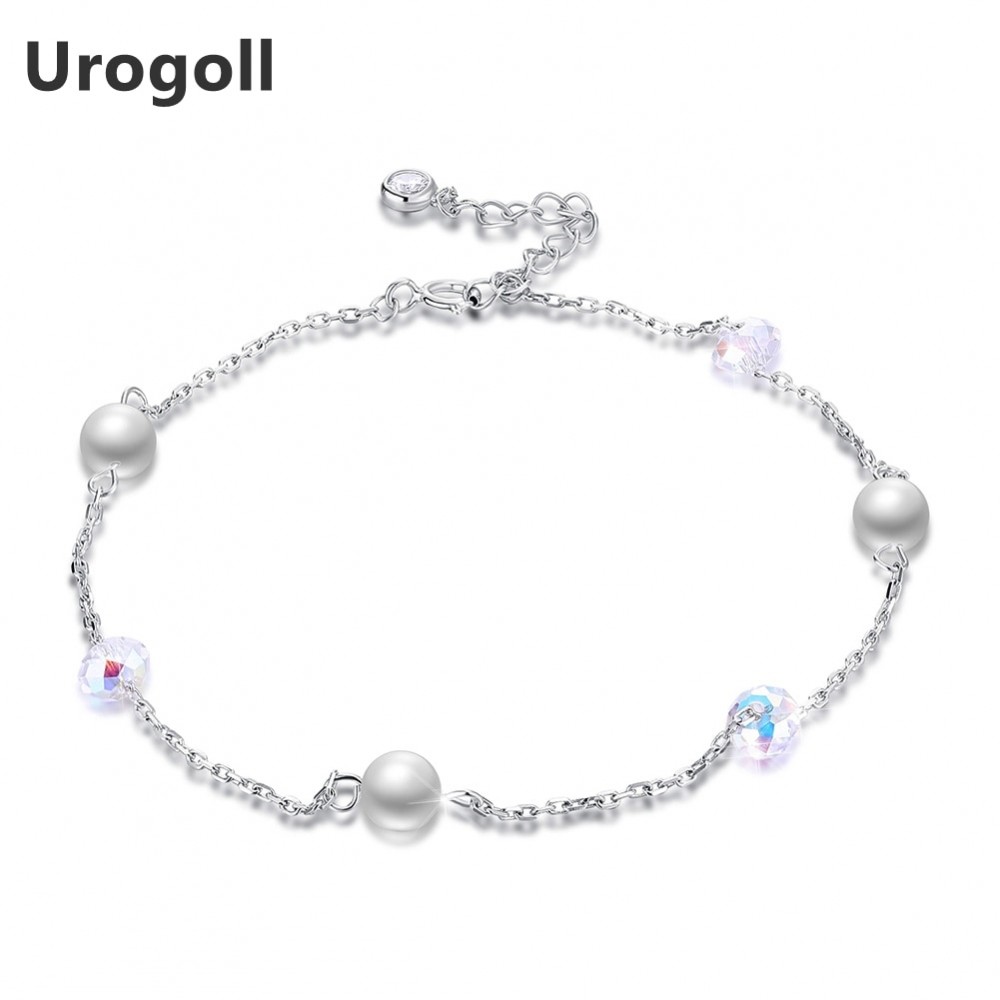 Hot Sale Personality Fashion 925 Silver Anklets Crystal Women Partyamp;wedding Jewelry Gifts