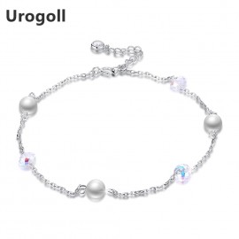 Hot Sale Personality Fashion 925 Silver Anklets Crystal Women Partyamp;wedding Jewelry Gifts