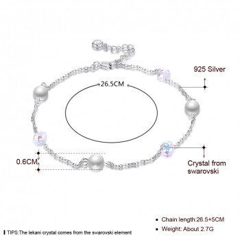 Hot Sale Personality Fashion 925 Silver Anklets Crystal Women Partyamp;wedding Jewelry Gifts
