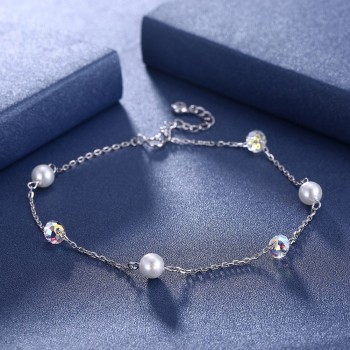 Hot Sale Personality Fashion 925 Silver Anklets Crystal Women Partyamp;wedding Jewelry Gifts