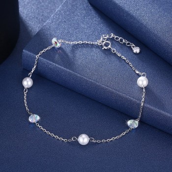 Hot Sale Personality Fashion 925 Silver Anklets Crystal Women Partyamp;wedding Jewelry Gifts