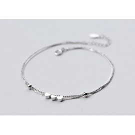 1pc 100% real. 925 Sterling silver Fine Jewelry Multi-Layers /Double Rows 3-Heart amp; Beads Anklet  Bracelet GTLS548