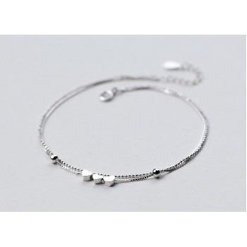 1pc 100% real. 925 Sterling silver Fine Jewelry Multi-Layers /Double Rows 3-Heart amp; Beads Anklet  Bracelet GTLS548