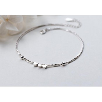1pc 100% real. 925 Sterling silver Fine Jewelry Multi-Layers /Double Rows 3-Heart amp; Beads Anklet  Bracelet GTLS548